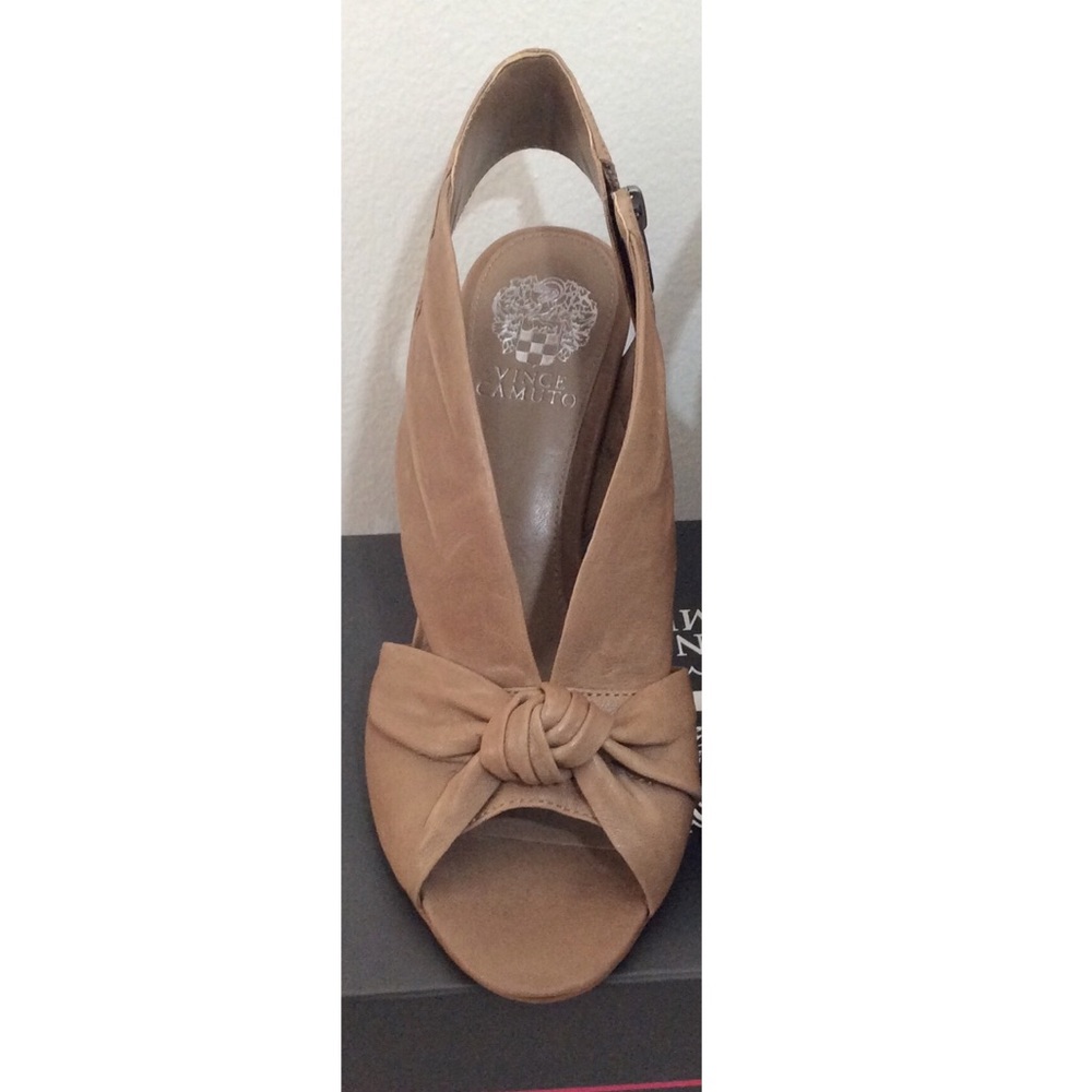 **SOLD**Brown Leather Tan Nude Chunky Heels Sandal - Picture 2 of 5